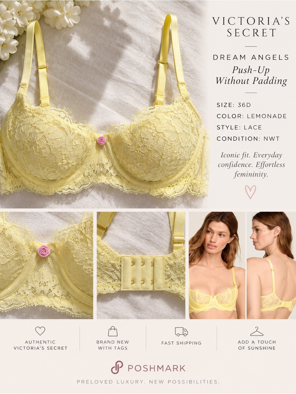 Victoria's Secret Lemonade Lace Push-Up Bra - Dream Angels